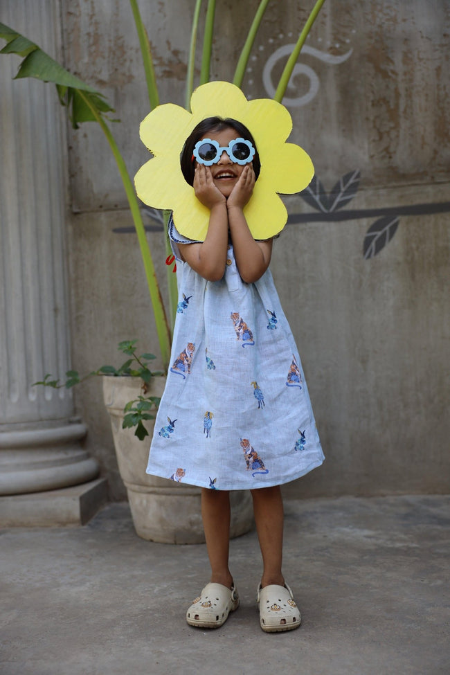 The Royal Toika Print Pure Linen Dress - Funny Bones Clothings