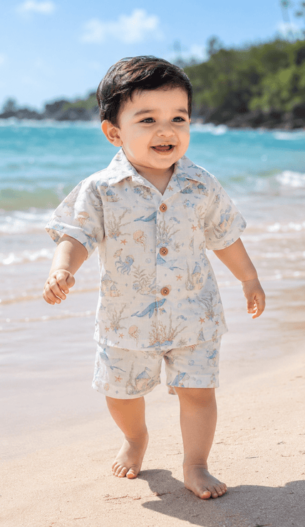 The Secret Marine Life Print Pure Bamboo Muslin Cotton Coord Set - Funny Bones Clothings