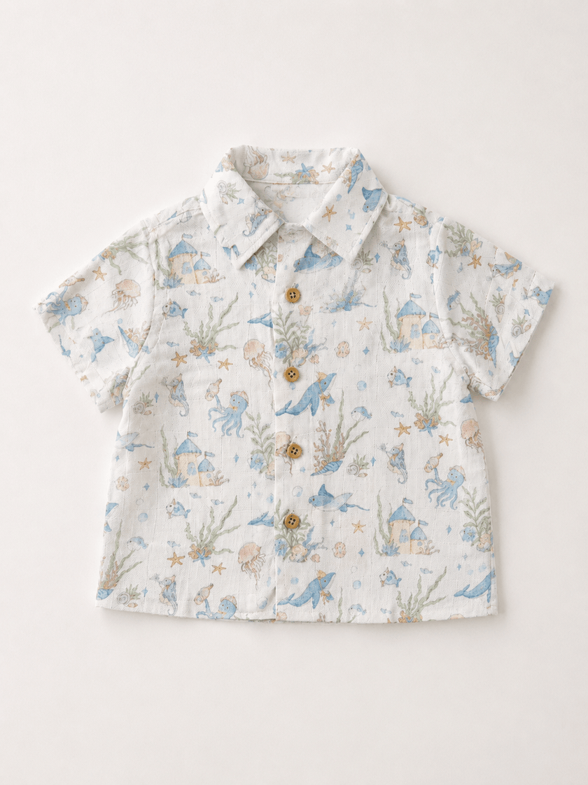 The Secret Marine Life Print Pure Bamboo Muslin Cotton Coord Set - Funny Bones Clothings