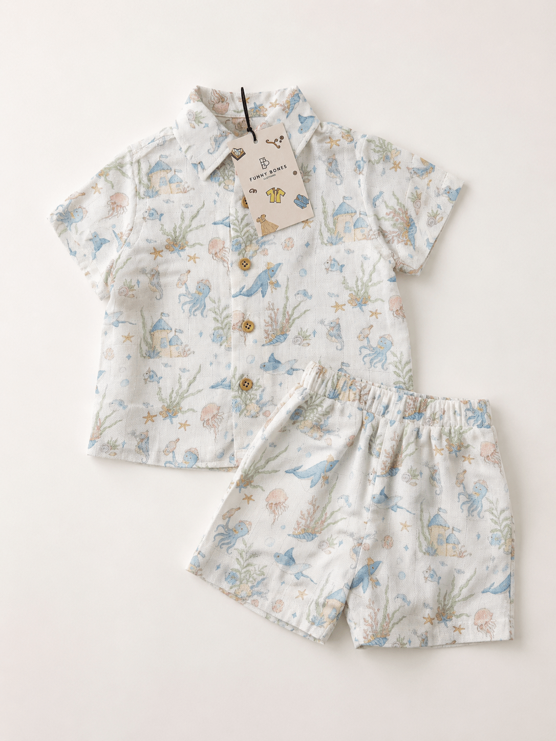 The Secret Marine Life Print Pure Bamboo Muslin Cotton Coord Set - Funny Bones Clothings