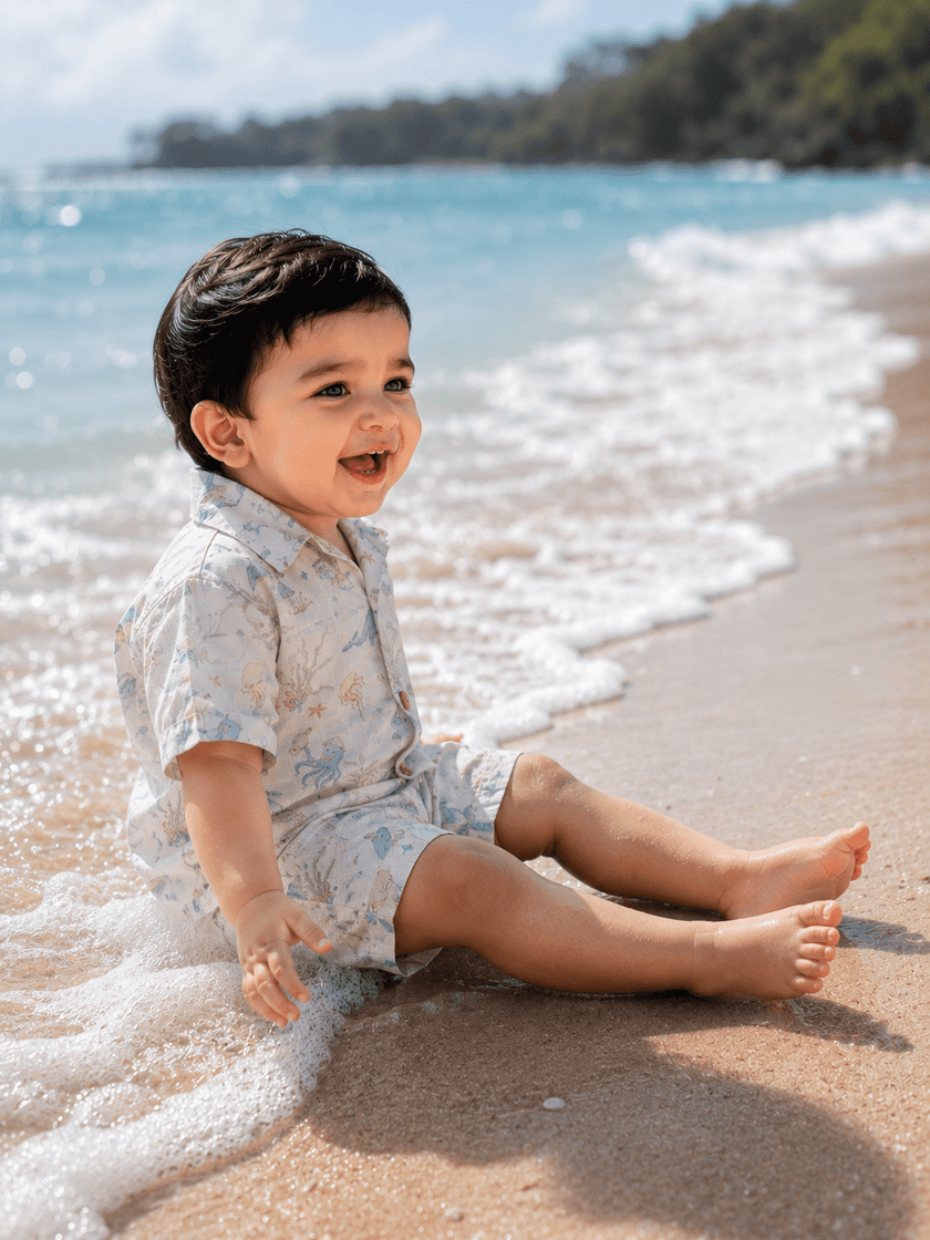 The Secret Marine Life Print Pure Bamboo Muslin Cotton Coord Set - Funny Bones Clothings