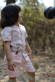 The Serenity By The Shore inspired Pure Linen Handwork Unisex Coord Set - Pink - Funny Bones Clothings