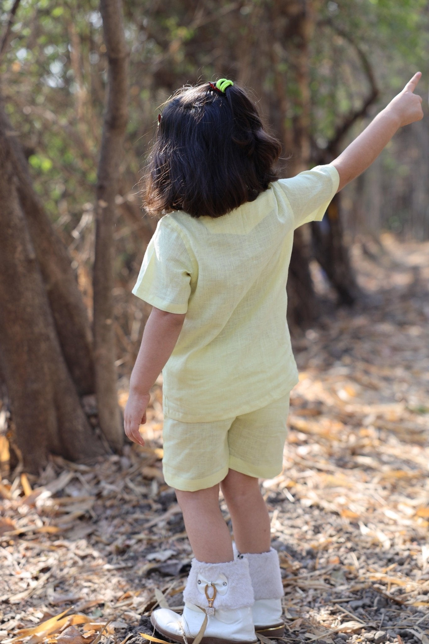 The Serenity By The Shore inspired Pure Linen Handwork Unisex Coord Set - Yellow - Funny Bones Clothings