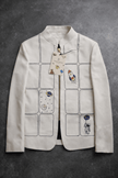 The Space Themed Off White Colour Zipper Bomber Jacket with Black pants - Funny Bones Clothings
