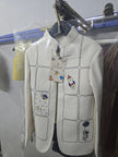 The Space Themed Off White Colour Zipper Bomber Jacket with Black pants - Funny Bones Clothings