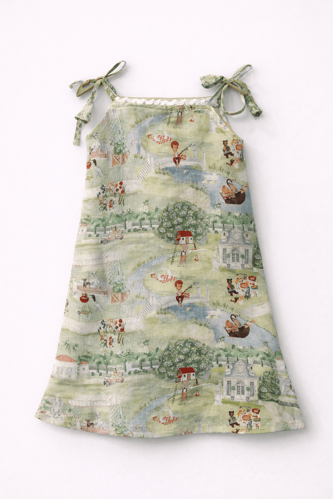 The Squirrel Picnic Print Premium Linen Dress - Funny Bones Clothings