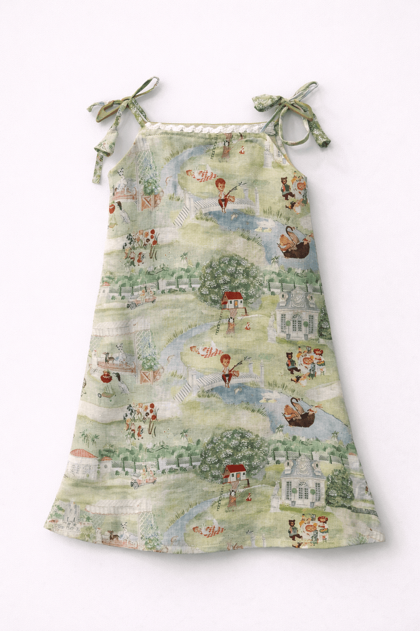 The Squirrel Picnic Print Premium Linen Dress - Funny Bones Clothings