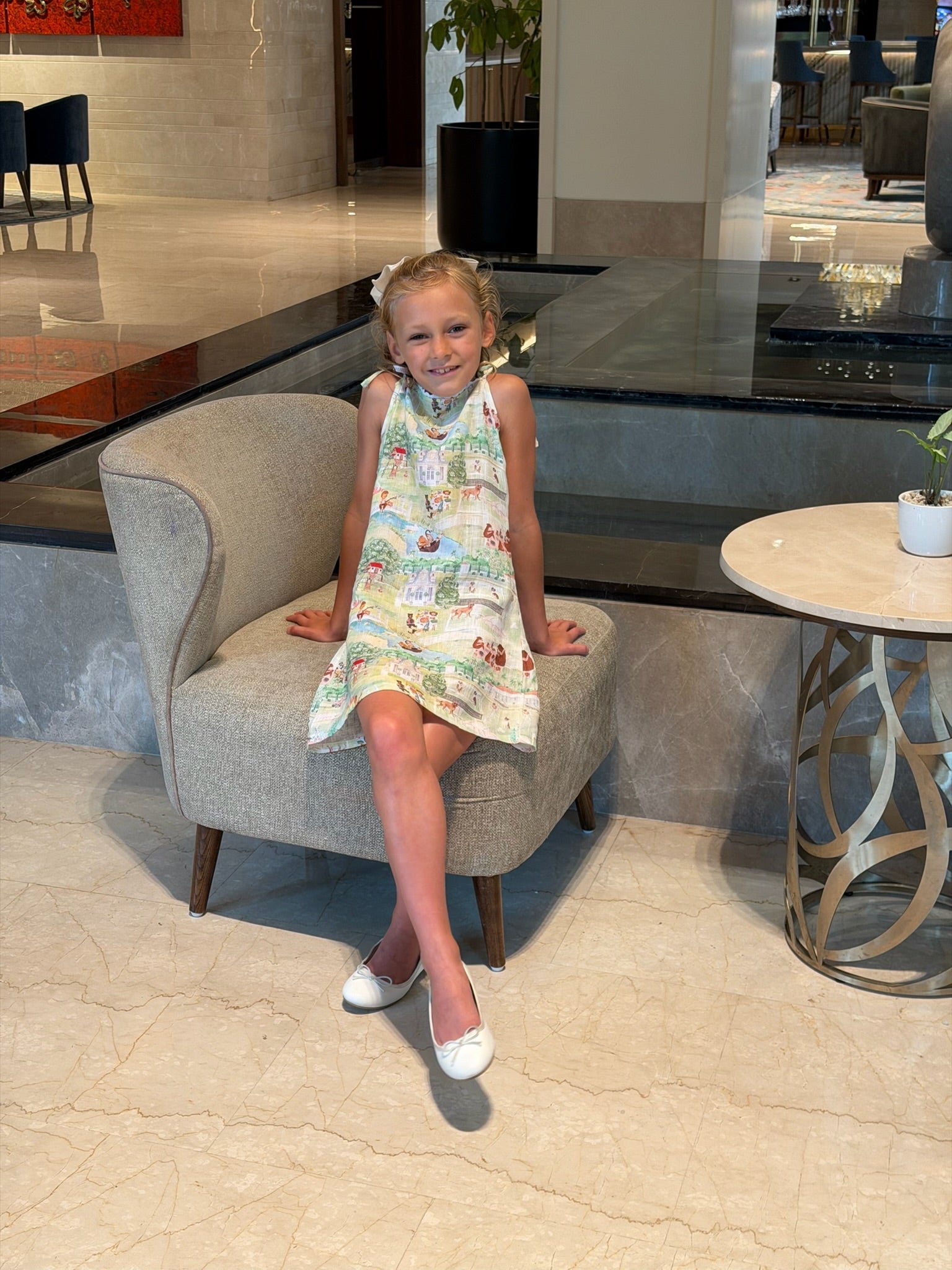 The Squirrel Picnic Print Premium Linen Dress - Funny Bones Clothings