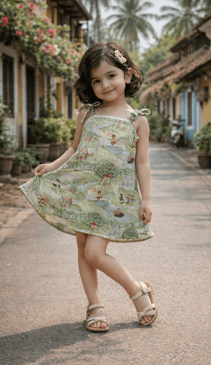 The Squirrel Picnic Print Premium Linen Dress - Funny Bones Clothings