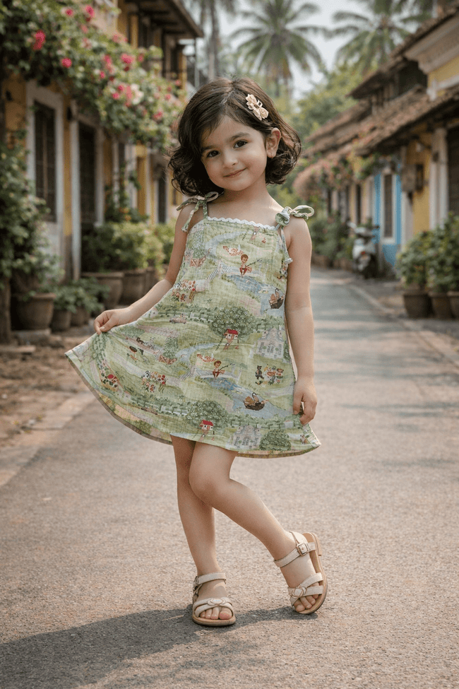 The Squirrel Picnic Print Premium Linen Dress - Funny Bones Clothings