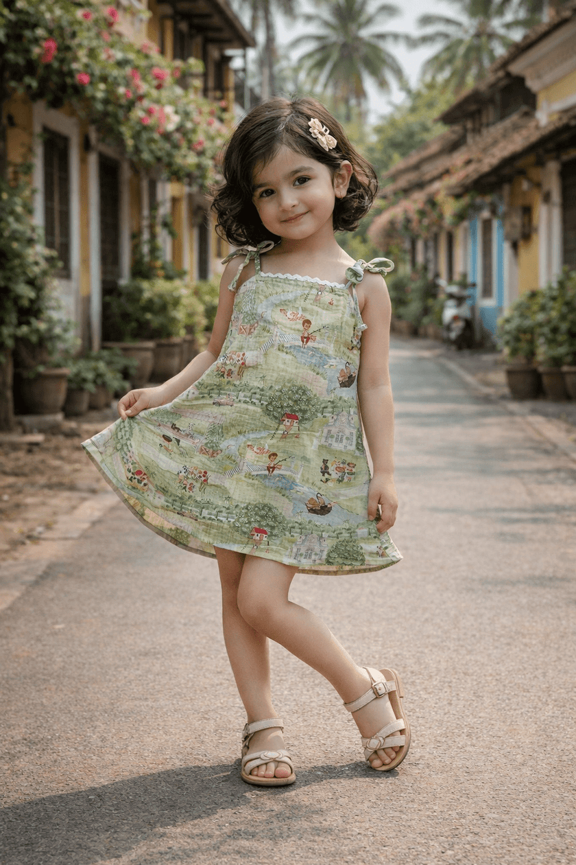 The Squirrel Picnic Print Premium Linen Dress - Funny Bones Clothings