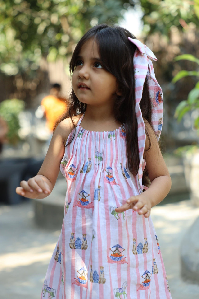 The Sultan's Tapestary Print Pure Linen Dress - Funny Bones Clothings