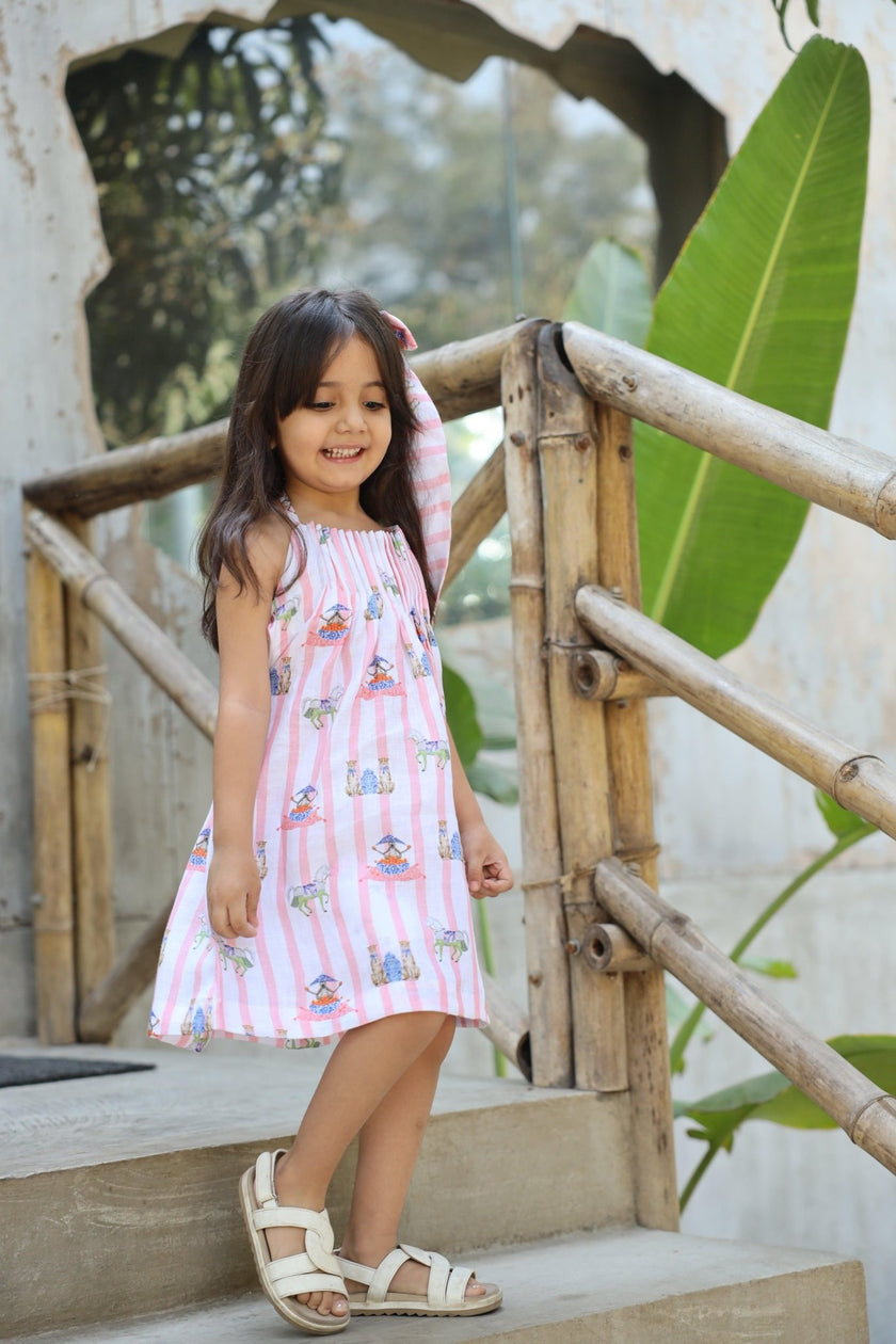The Sultan's Tapestary Print Pure Linen Dress - Funny Bones Clothings
