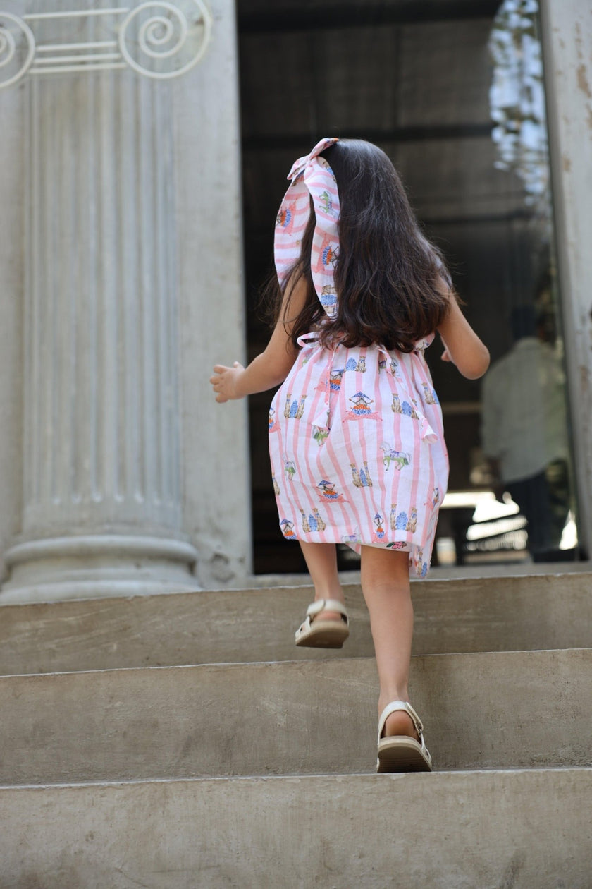The Sultan's Tapestary Print Pure Linen Dress - Funny Bones Clothings