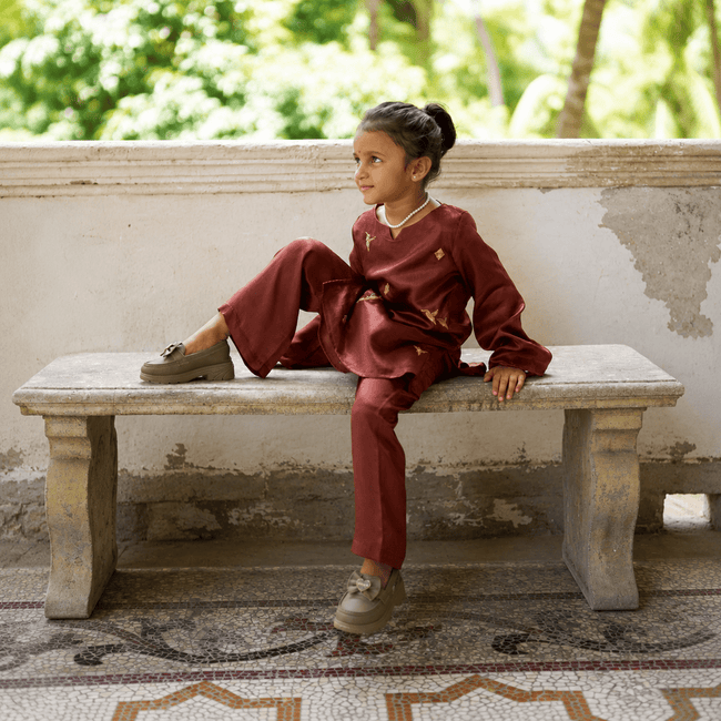 The Wanderers Girl's Pure Silk Kurti Pants Set - Funny Bones Clothings