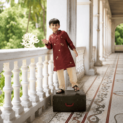 The Wanderers Pure Silk Hand Embriodered Kurta Pajama Set - Funny Bones Clothings