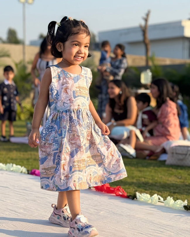 The Wonders Of Carnival Print Premium Linen Dress - Funny Bones Clothings