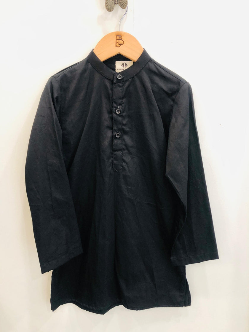 Threaded Blossom Embriodered Silk Koti Pure Cotton Kurta Pajama Set - Black - Funny Bones Clothings