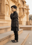 Threaded Blossom Embriodered Silk Open Jodhpuri Pure Cotton Kurta Pajama Set - Black - Funny Bones Clothings