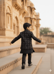 Threaded Blossom Embriodered Silk Open Jodhpuri Pure Cotton Kurta Pajama Set - Black - Funny Bones Clothings