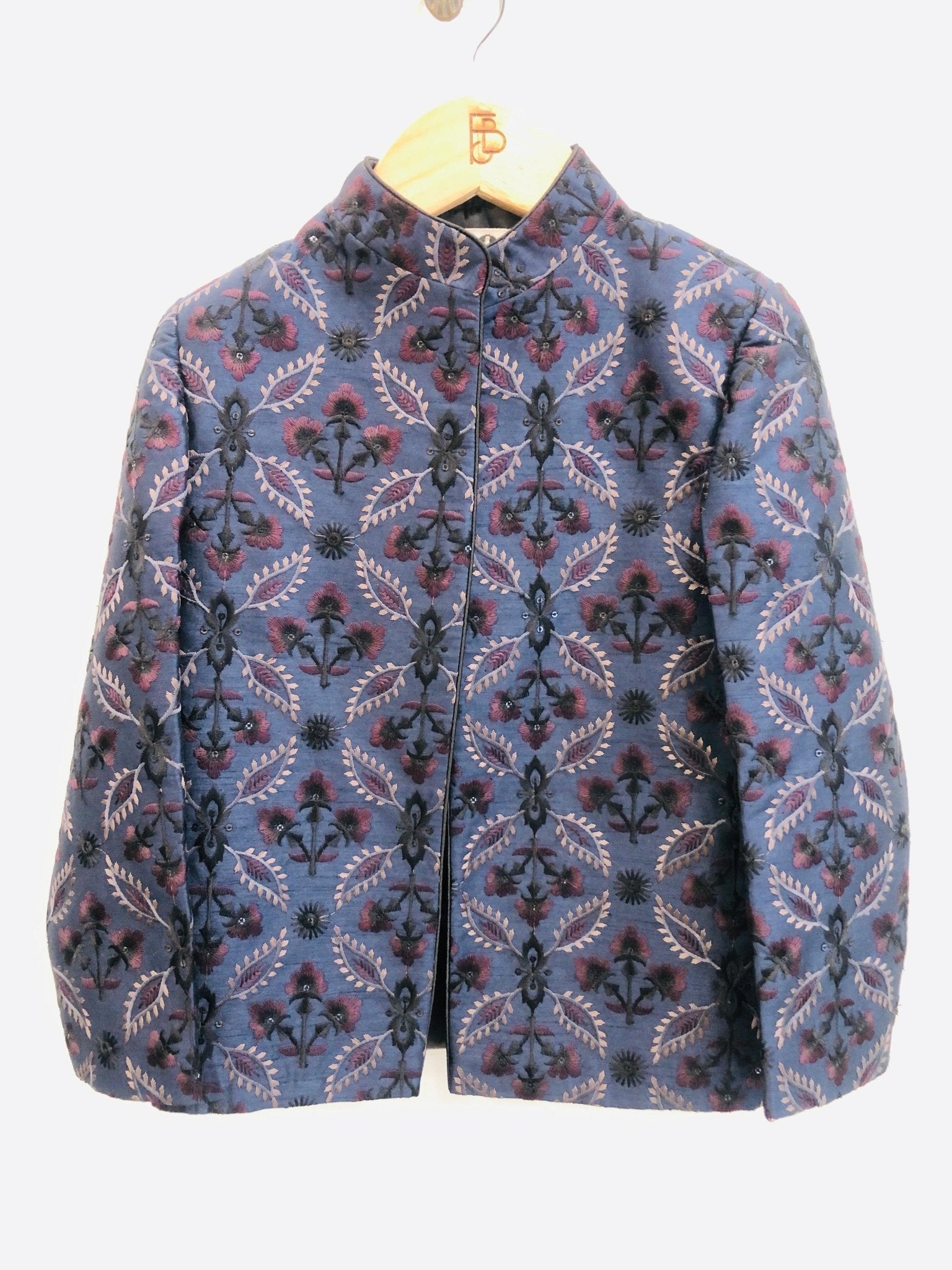 Threaded Blossom Embriodered Silk Open Jodhpuri Pure Cotton Kurta Pajama Set - Blue - Funny Bones Clothings