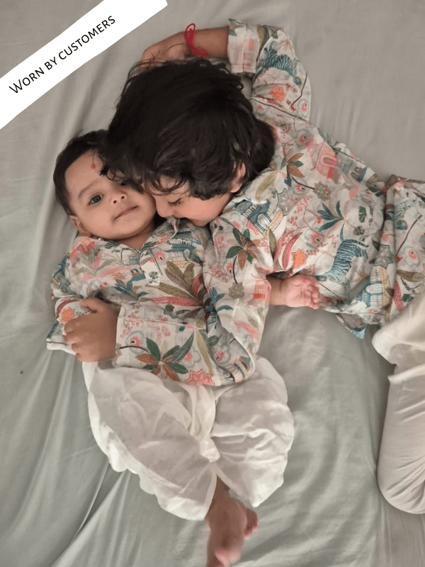 Tibetian Life Print Pure Muslin Silk Kurta Pajama Set - Funny Bones Clothings