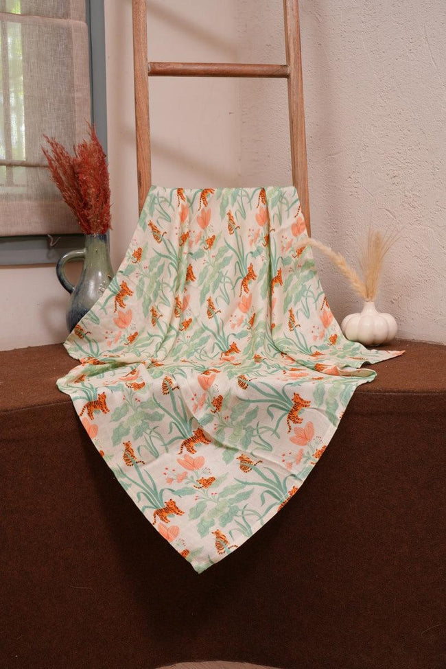 Tiger and The Bush Themed Bamboo Muslin Cotton Blanket - Funny Bones Clothings
