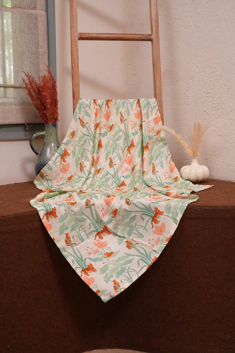 Tiger and The Bush Themed Bamboo Muslin Cotton Blanket - Funny Bones Clothings