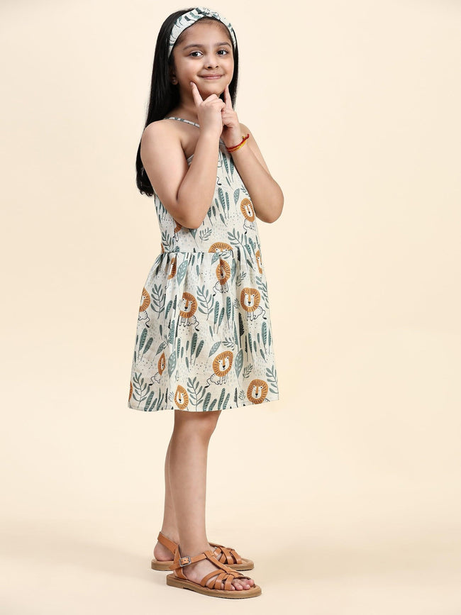 TopSkirt Styled Lion Print Pure Linen Dress - Funny Bones Clothings