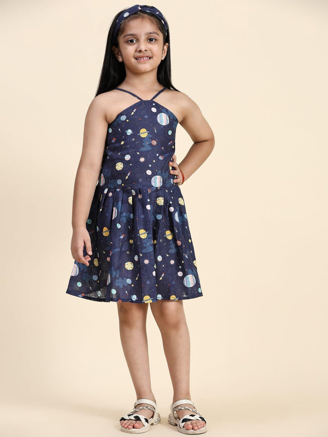 TopSkirt Styled Planet Print Pure Linen Dress - Funny Bones Clothings