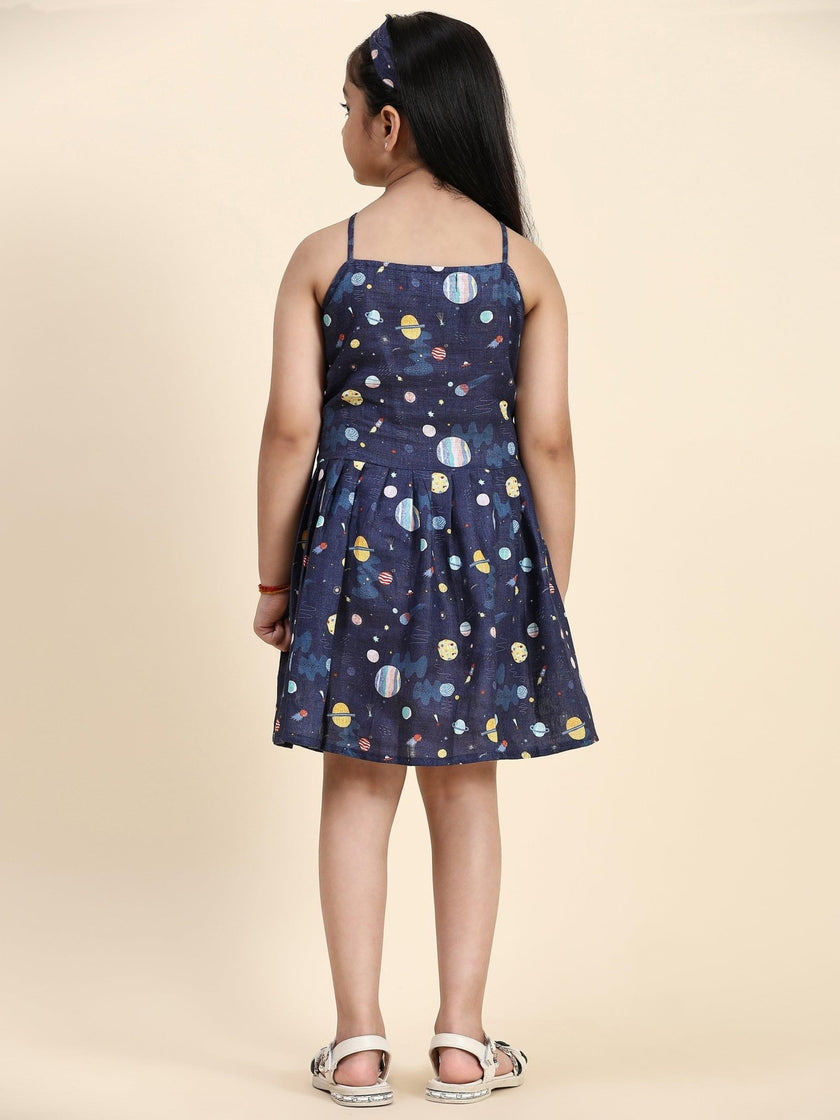 TopSkirt Styled Planet Print Pure Linen Dress - Funny Bones Clothings