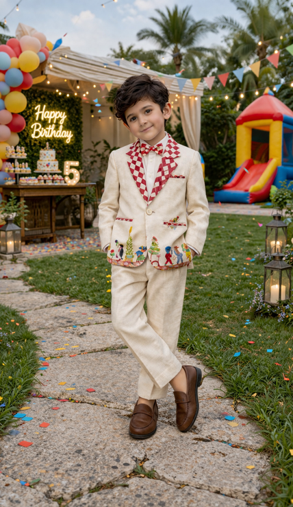 Truffle Meadow Promenade Print Premium Linen Blazer Set - Funny Bones Clothings