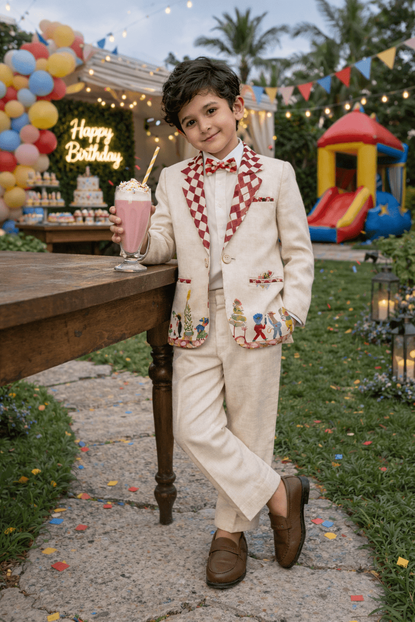 Truffle Meadow Promenade Print Premium Linen Blazer Set - Funny Bones Clothings