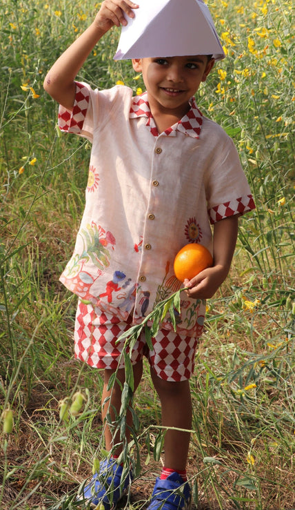 Truffle Meadow Promenade Print Premium Linen Coord Set - Funny Bones Clothings