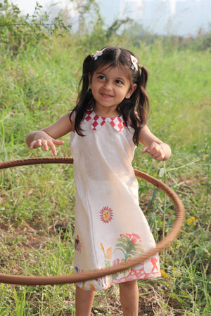 Truffle Meadow Promenade Print Premium Linen Dress - Funny Bones Clothings