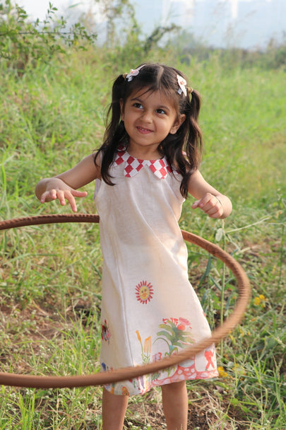 Truffle Meadow Promenade Print Premium Linen Dress - Funny Bones Clothings