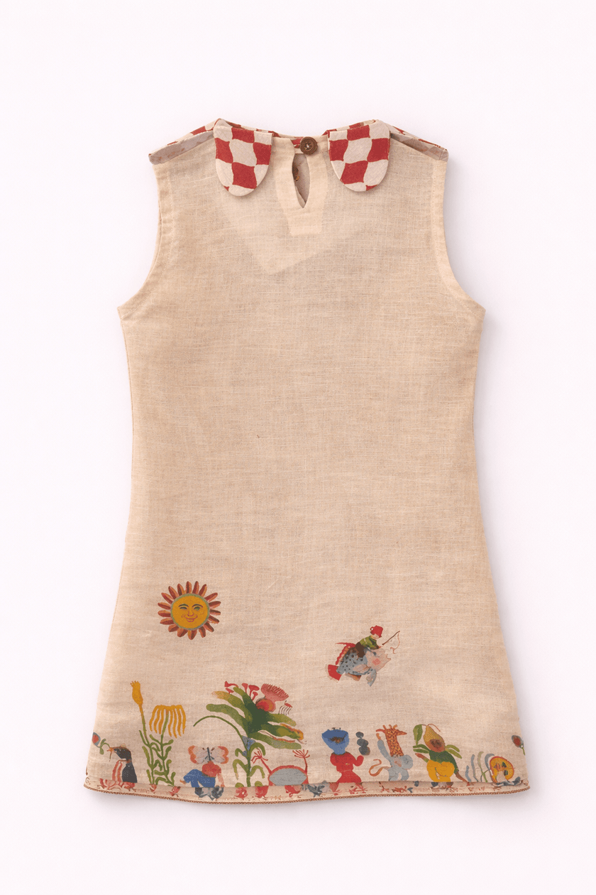Truffle Meadow Promenade Print Premium Linen Dress - Funny Bones Clothings