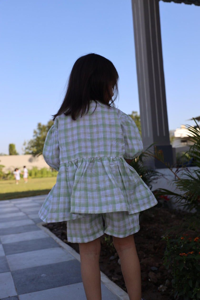 Verdant Checks Pure Linen Co-ord Set - Funny Bones Clothings