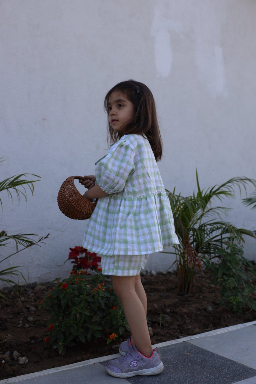 Verdant Checks Pure Linen Co-ord Set - Funny Bones Clothings