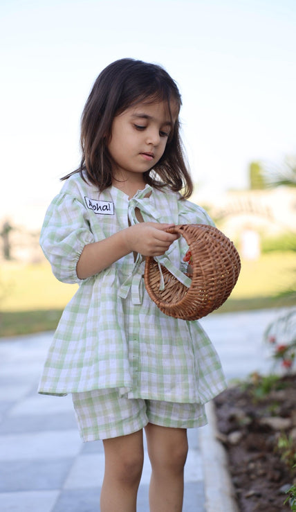 Verdant Checks Pure Linen Co-ord Set - Funny Bones Clothings
