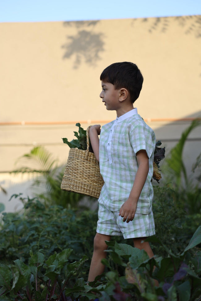 Verdant Checks Pure Linen Co-ord Sets - Funny Bones Clothings