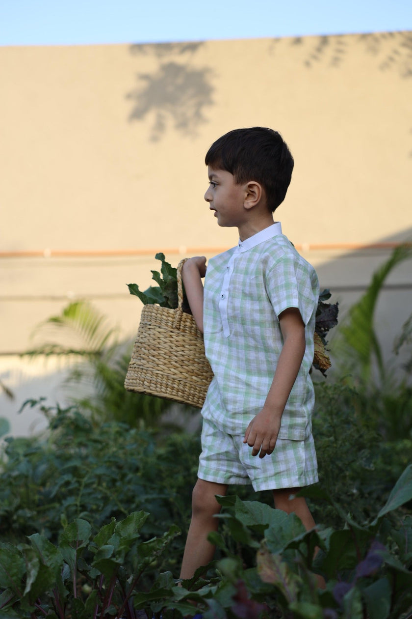 Verdant Checks Pure Linen Co-ord Sets - Funny Bones Clothings