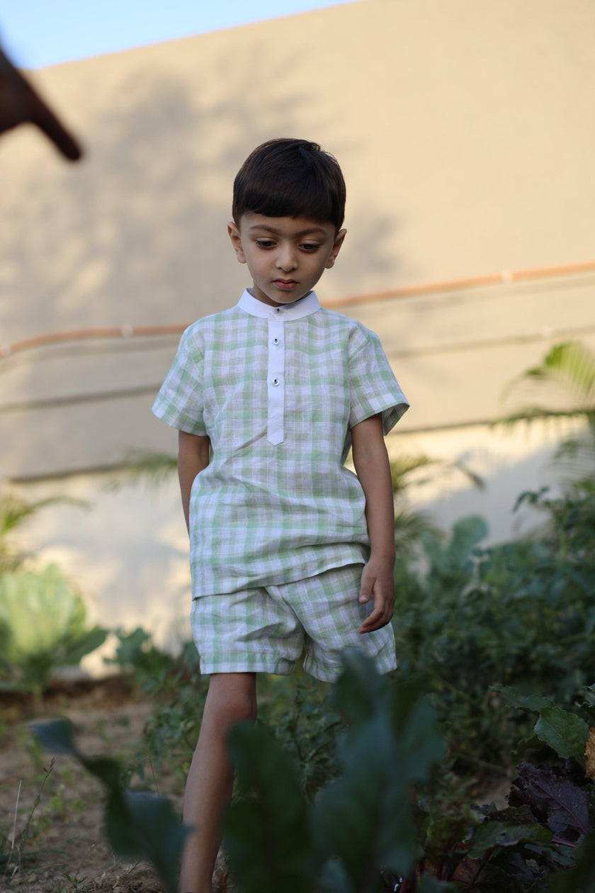 Verdant Checks Pure Linen Co-ord Sets - Funny Bones Clothings