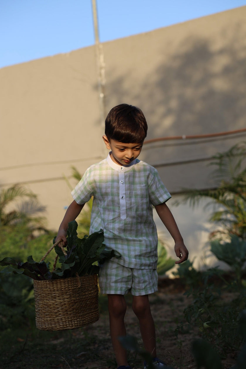 Verdant Checks Pure Linen Co-ord Sets - Funny Bones Clothings