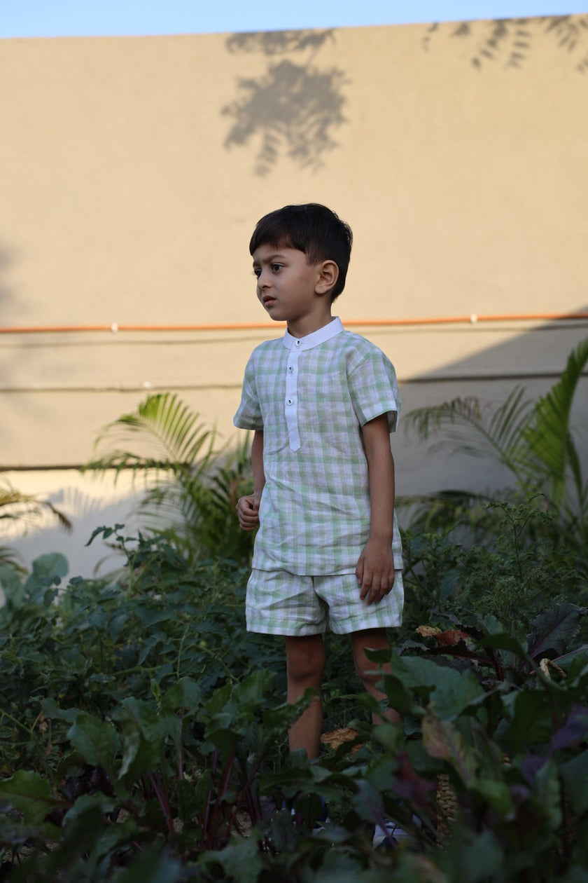 Verdant Checks Pure Linen Co-ord Sets - Funny Bones Clothings