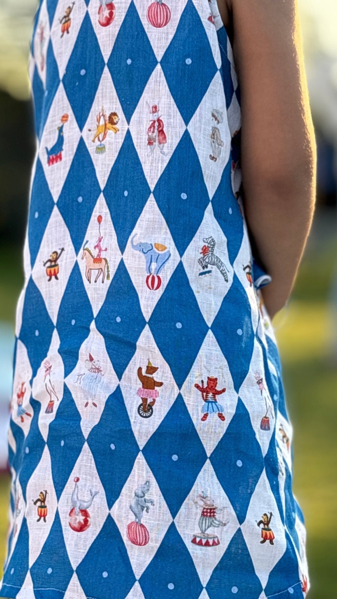 Vintage Circus Harlequin Print Premium Linen Dress - Funny Bones Clothings