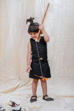 Waist Coat with Skirt Styled Shorts - Black Colour, Cotton Linen - Funny Bones Clothings