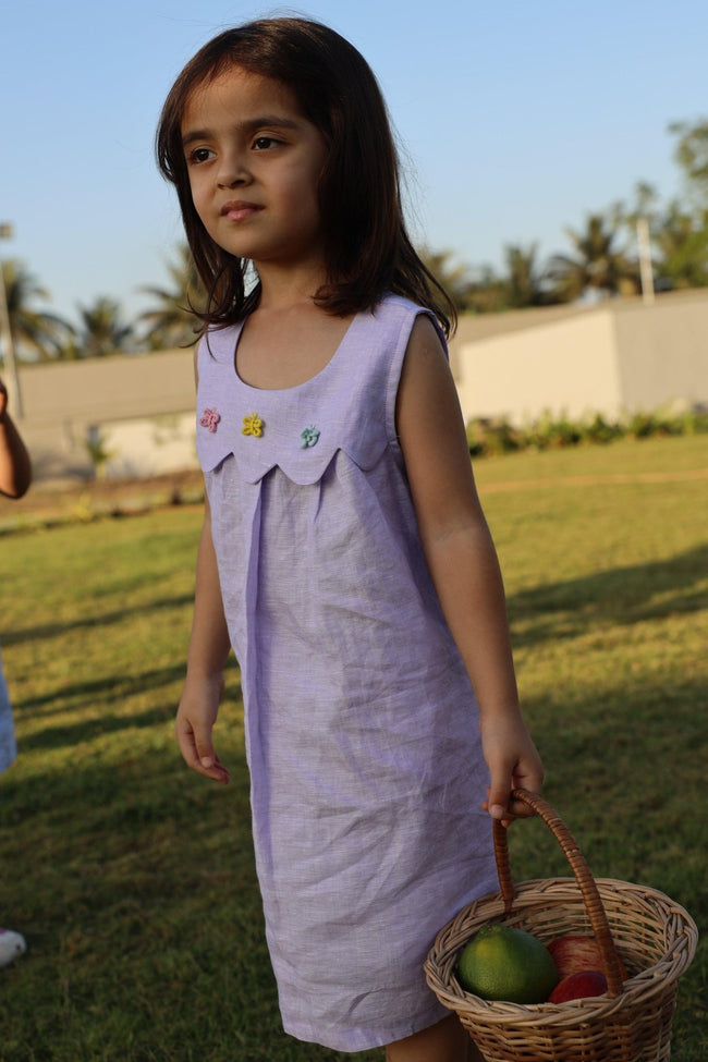 Whispering Butterflies Pure Linen Dress - Purple - Funny Bones Clothings