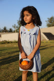 Whispering Butterflies Pure Linen Dress - Sky Blue - Funny Bones Clothings