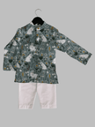 White Rabbit Printed Pure Linen Kurta Pure Cotton Pajama Set - Funny Bones Clothings